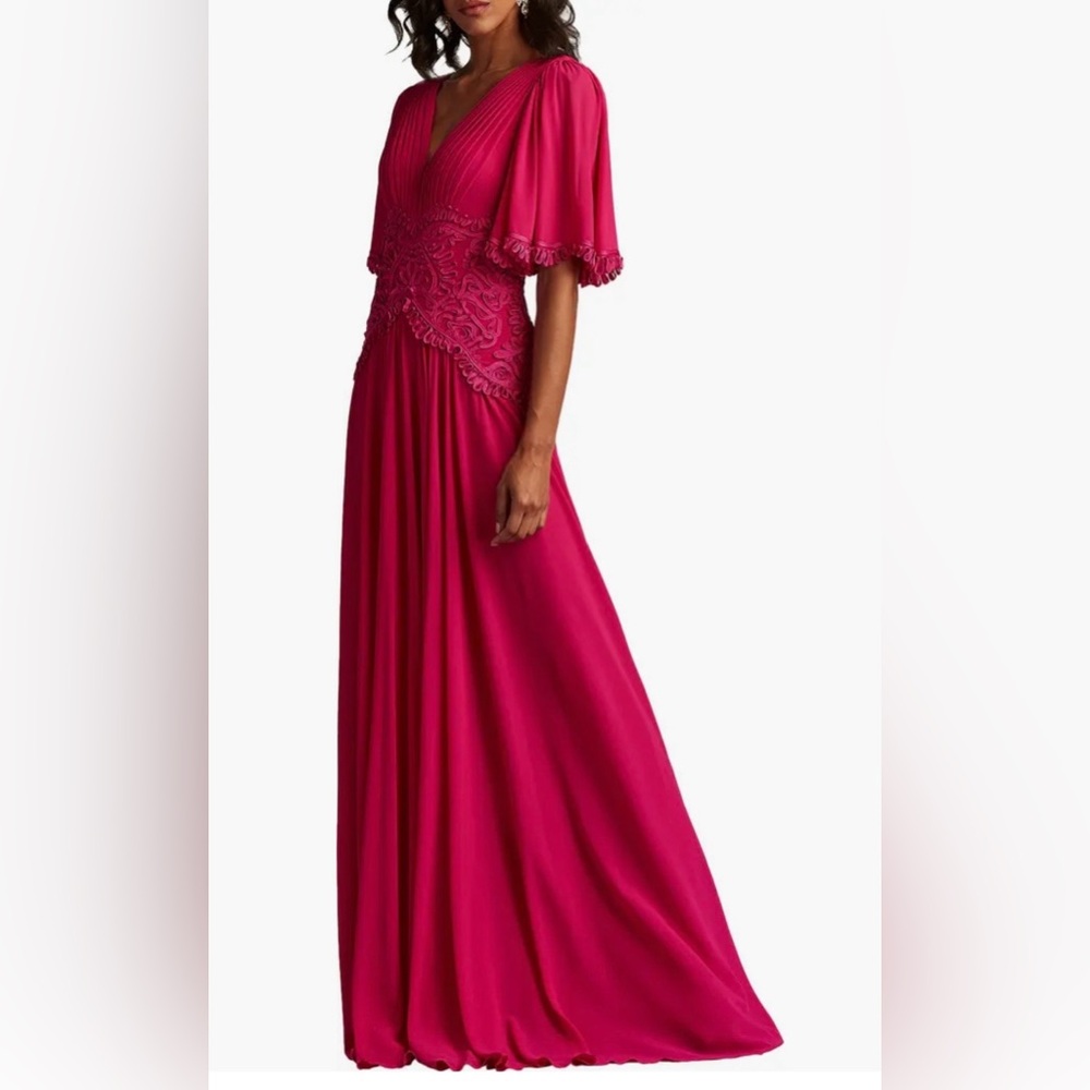 Tadashi Shoji Fuchsia Embroidered V-Neck Evening Gown